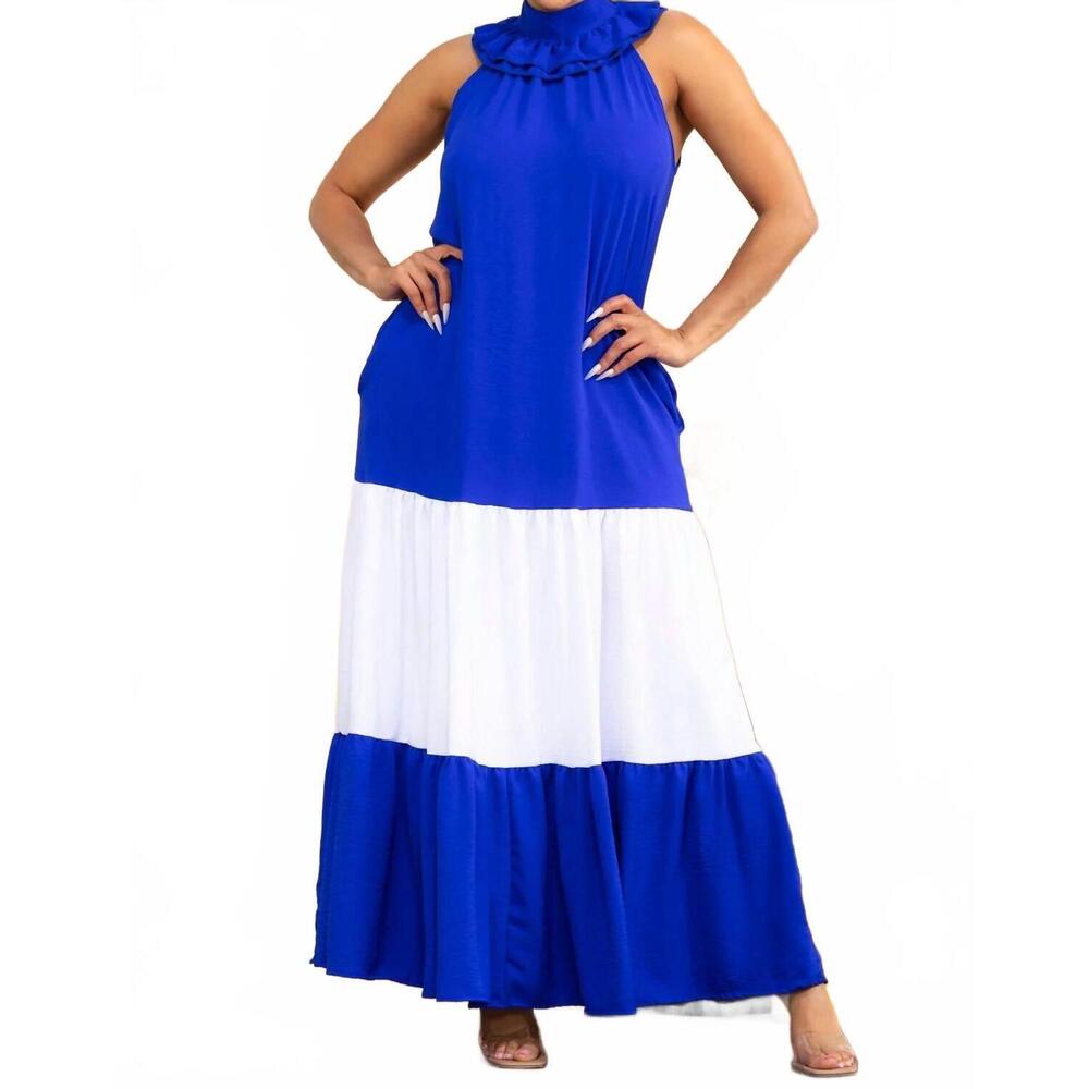 NEW KAREN T DESIGN sleeveless maxi dress in royal blue